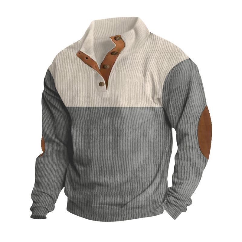 Übergröße Herbst- und Winter Herren Casual Color Blocking Revers Sportpullover Kord Stehkragen Oberteile