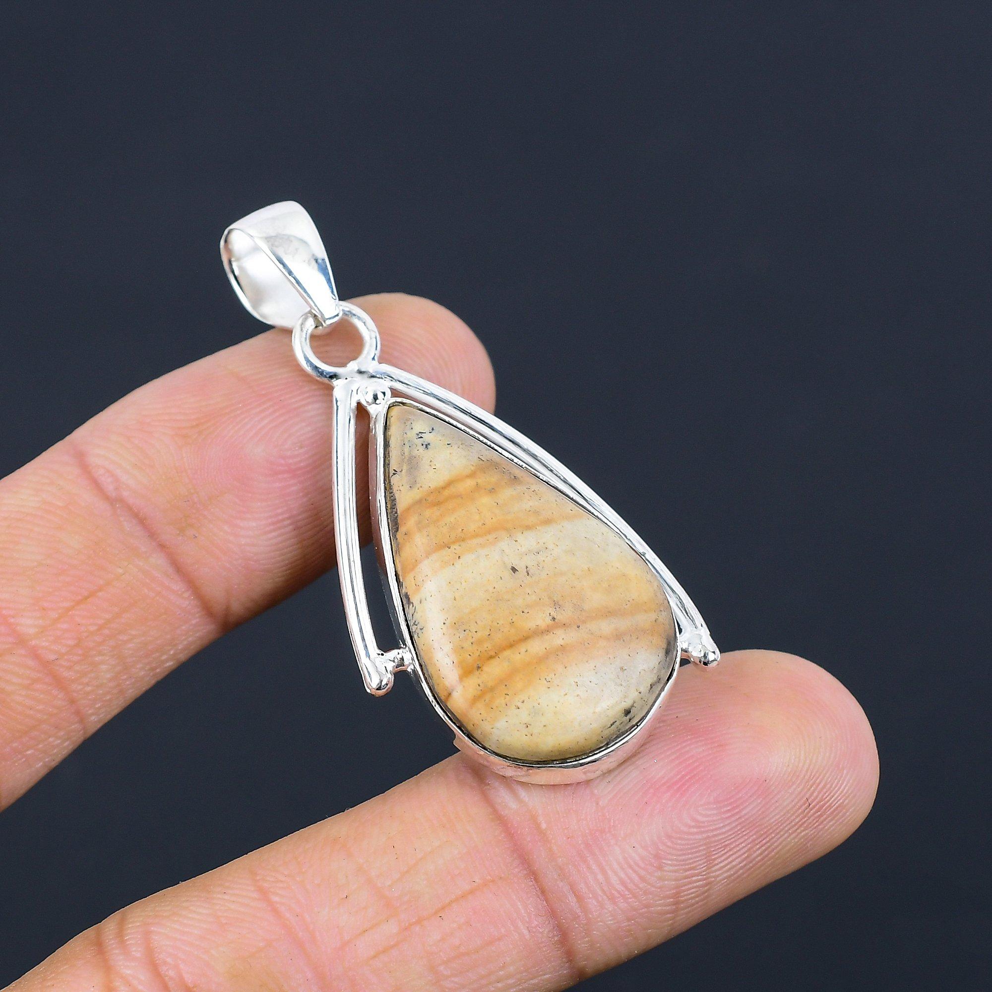 

Memorial Day Deal Picture Jasper Gemstone Unique Wife Pendant Jewelry 925 Silver