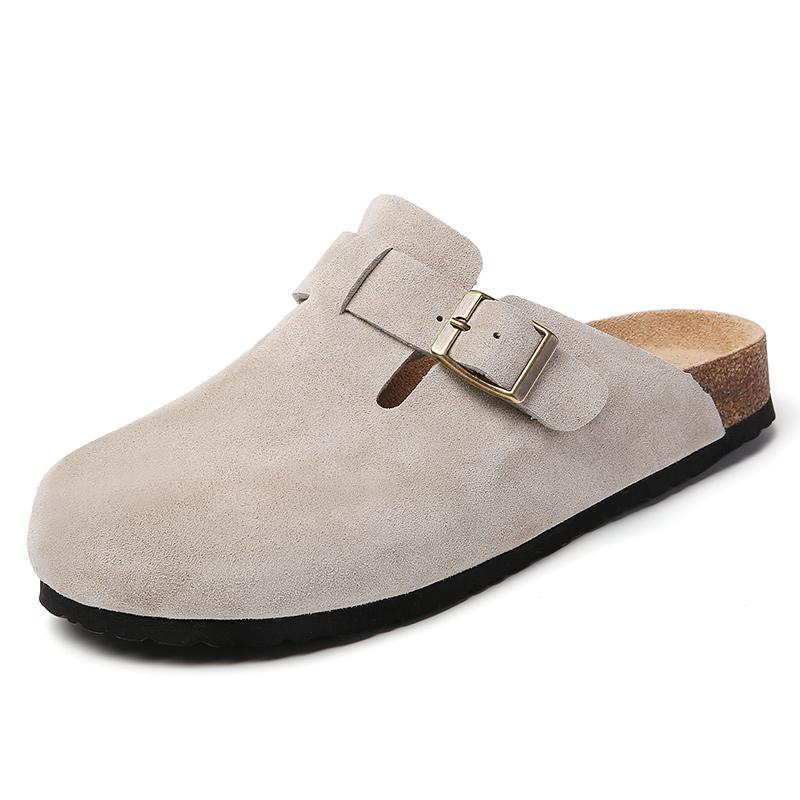 

Women Summer Fashion Cow Suede Slide Sandals Outdoor Covered Toe Half Slippers Mother Daily Slide Shoes Girl Summer Cool Shoes 35 серый