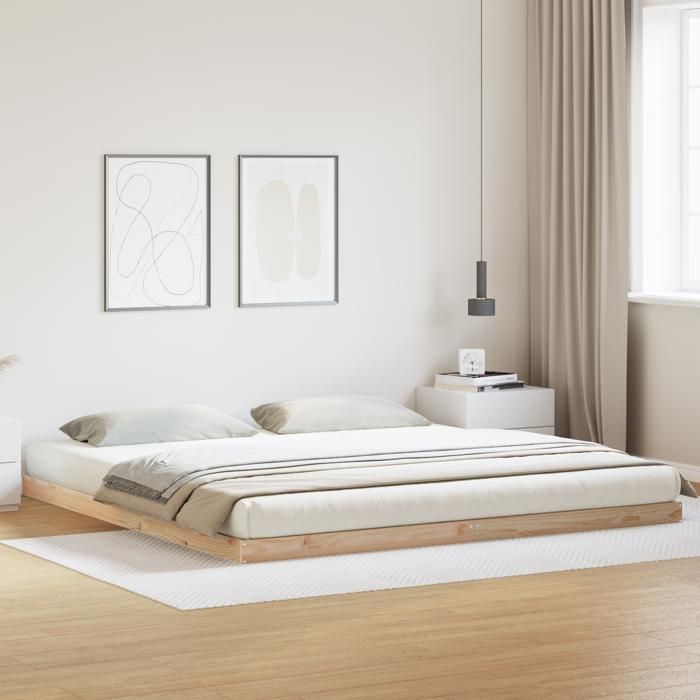 Lit de sol vidaXL Blanc 200x210 cm en bois massif de pin 869744