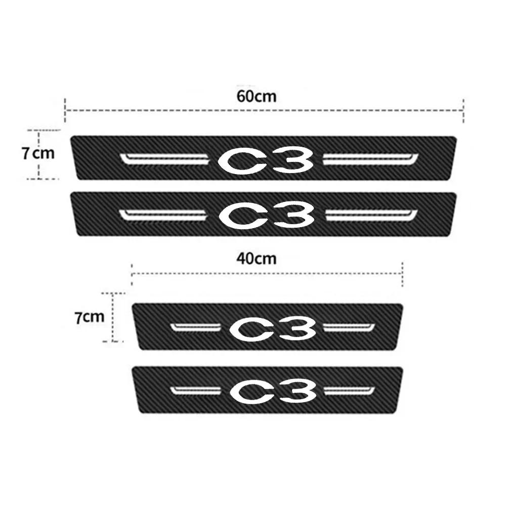 Carbon Fiber Leather Car Door Sill Protect Strip Durable Decor Decals for Citroen C3 Logo Auto Threshold Stickers  Accessories