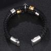 Men's Hand Jewelry High Quality Stainless Steel Charm Layered Bracelet Leather Genuine Braided Black Bracelet
