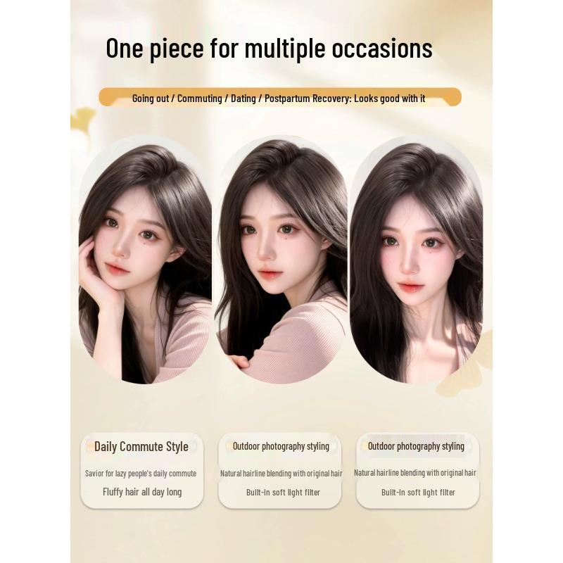 Sky Wig Female Clip-in Topper: Real Hair Volume Enhancer for Concealing White Hair, Seamless Invisible Replacement.