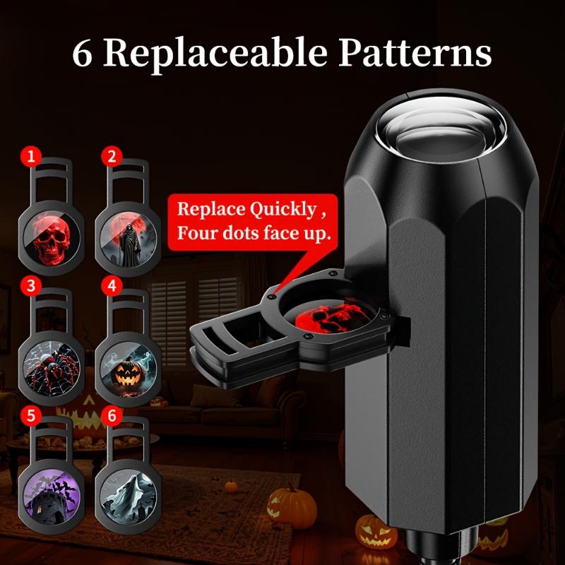 USB Halloween Projector Light 6 Rotatable Horror Patterns LED Atmosphere Lamp for School Halloween Event Decor