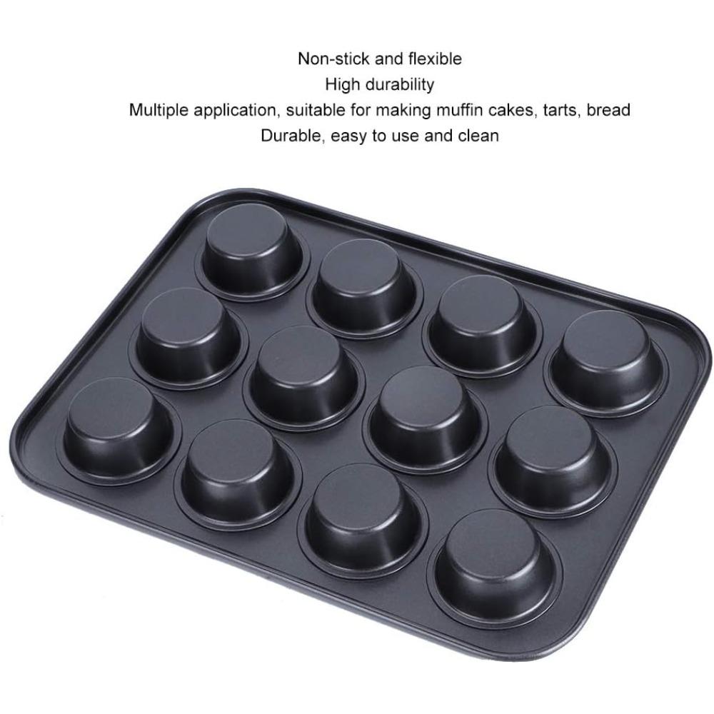 6 or12 Cups Nonstick Muffin and Cupcake Pan, Brownie Cake Pan, Carbon Steel bakeware for Oven Baking Gray