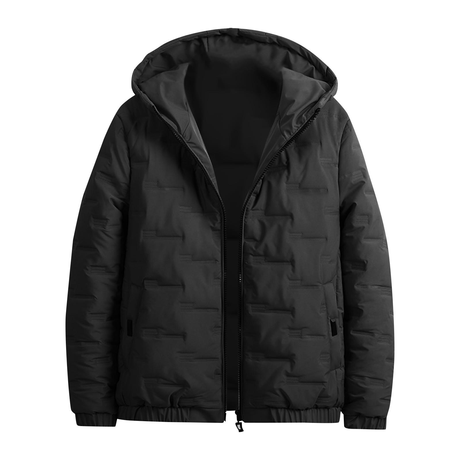 

Мужское хлопковое повседневное пальто с капюшоном, зимнее однотонное пальто с воротником-стойкой XXL чёрный