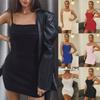 Women European Style Summer Sexy Bodycon Spaghetti Strap Solid Mini Dress