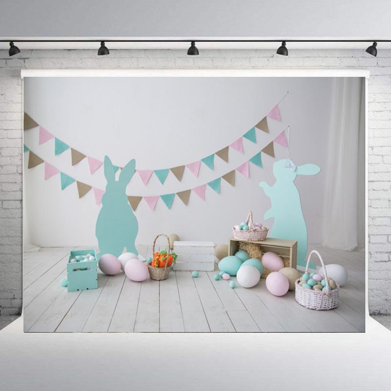Easter Party Background Photography Backdrop Rabbit Colored Eggs  Baby Photographic Photo Studio Props