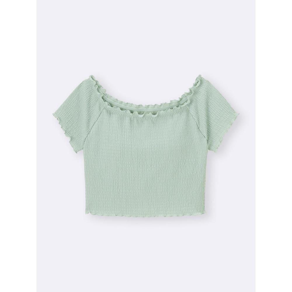 GU by Uniqlo BH Feel Cropped Raffung Off-Shoulder T-Shirt