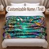 Dinosaur Theme Soft Blanket Personalized Custom Name Text Print Warm Blanket Home Sofa Bedroom Decor