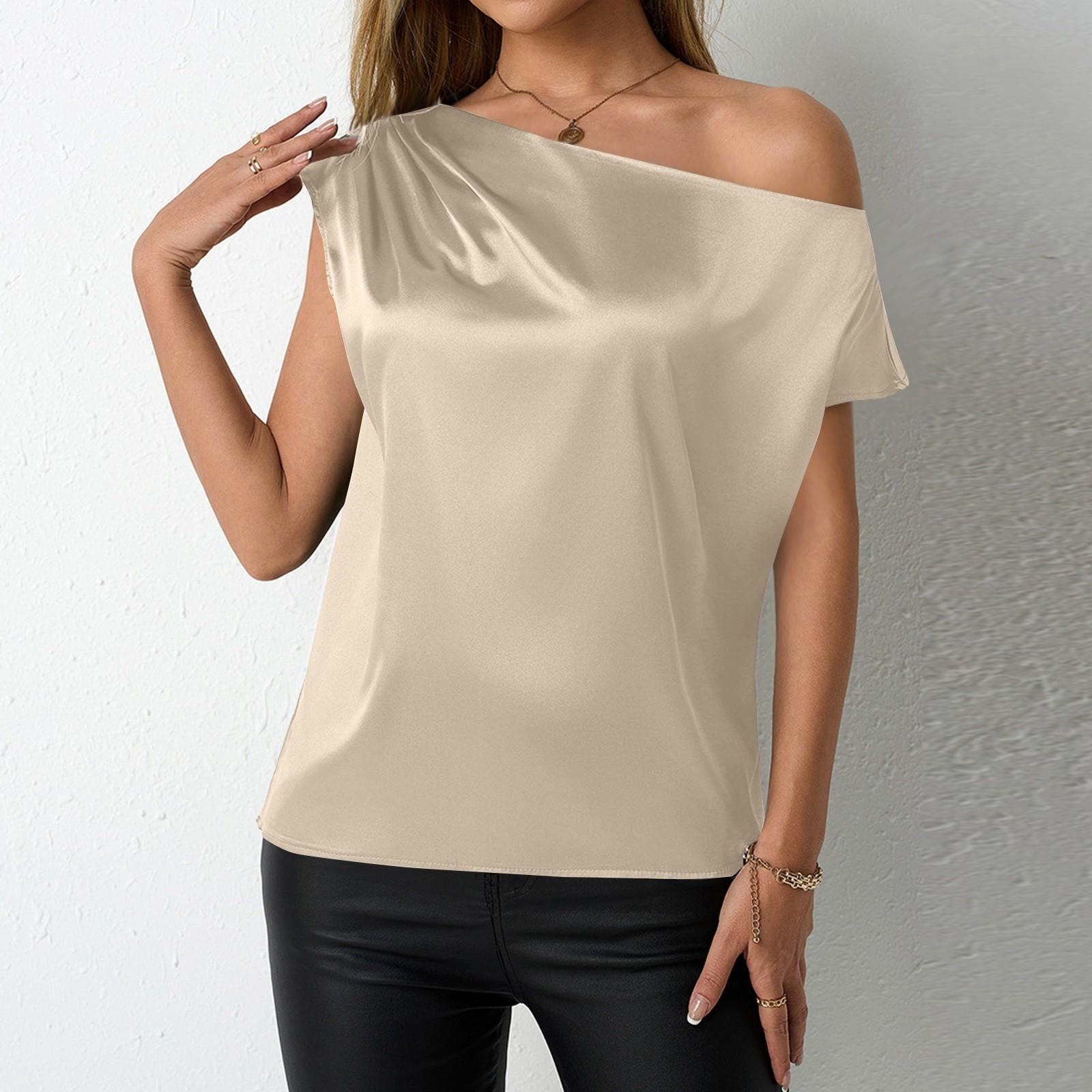 

Женская рубашка с коротким рукавом, свободный атласный топ, тисненый кружевной топ с V-образным вырезом и шелковой подкладкой XL белый