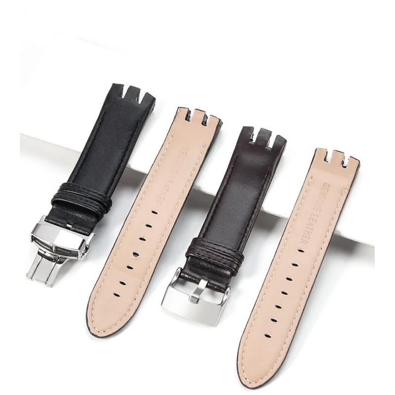 Genuine Leather for Swatch YTS401/402/409/713 YTB400 Pin/Folding Buckle Watchband Watch Strap Bracelet Watch Accessories 20mm