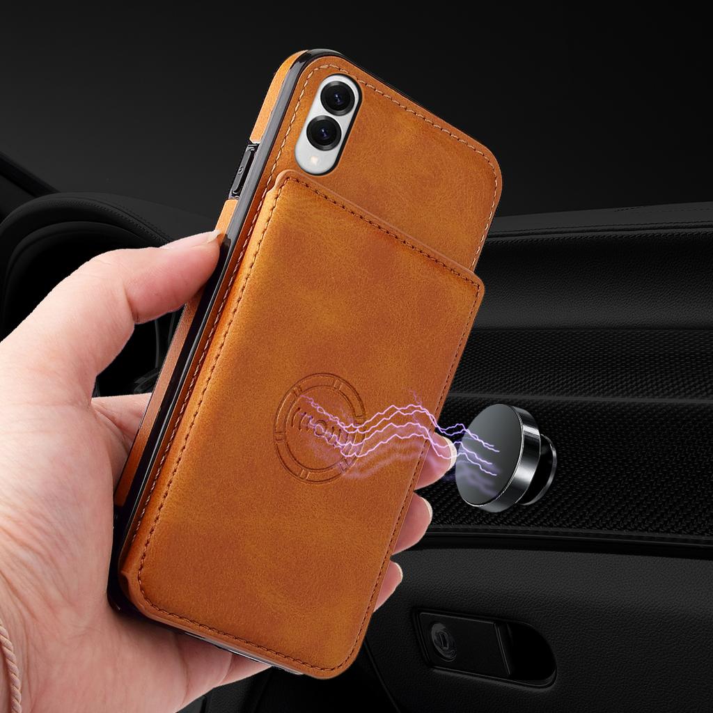 For Samsung Galaxy S25 Edge Case Card Holder Kickstand PU Leather+TPU Phone Cover