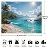 2D Flat Natural Landscape Banner Background Fabric - Tropical Bay Theme, Featuring Rainbows, Waterfalls and Coconut Trees