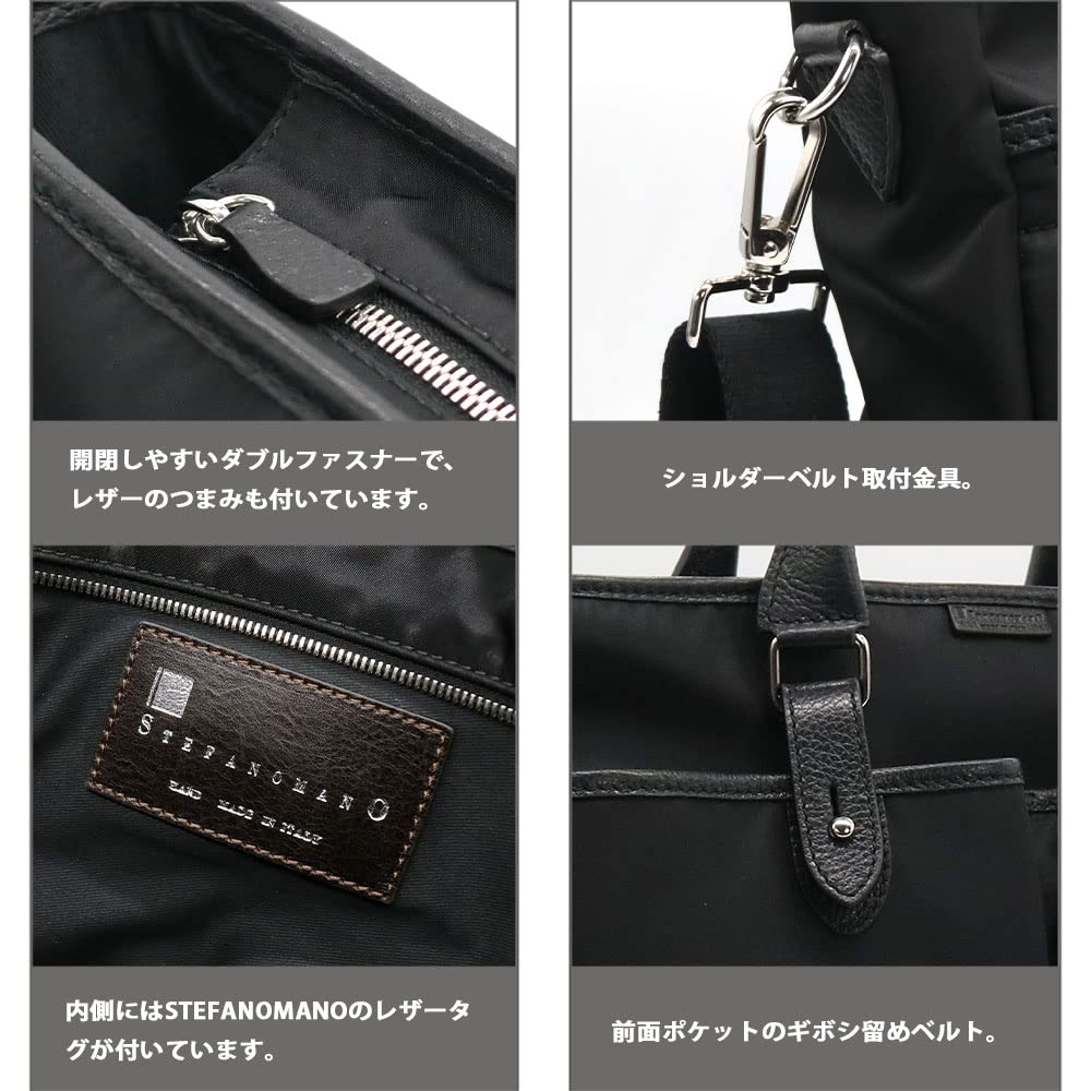 STEFANOMANO Time Limonta Nylon and Genuine Luxury Large Made In Italian Leather Business Commuter Shoulder Office [Limited Offer] 2-Way Briefcase,