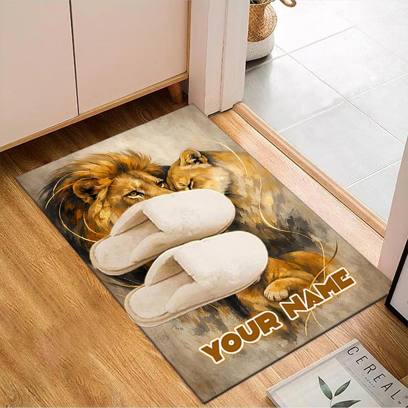 1PC Custom Name Lion Family Portrait Theme Floor Mat Ideal for Living Room, Game Rooms, Office, Bedroom, Office Floor Mat , Floor Mats for Home