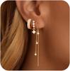 3pcs 14K Gold Plated Chain Earrings for Women Dangle Dainty Stack Hoop Earrings Set Trendy CZ Stud Earrings for Women Jewelry