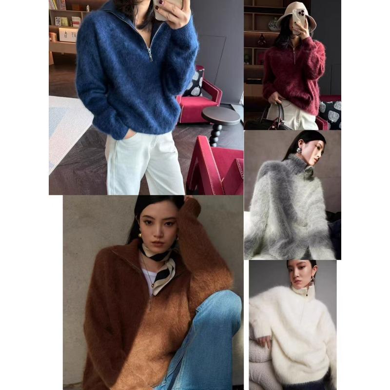 

Imitation mink velvet half-zipper pullover sweater autumn and winter new short casual knitted sweater top women average size бордовый