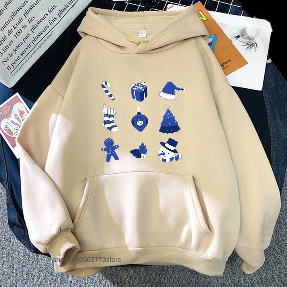 Chinoiserie Print Hoodie for Women Blue and White Christmas Sweatshirt with Hooded Winter Fleece Clothes Men