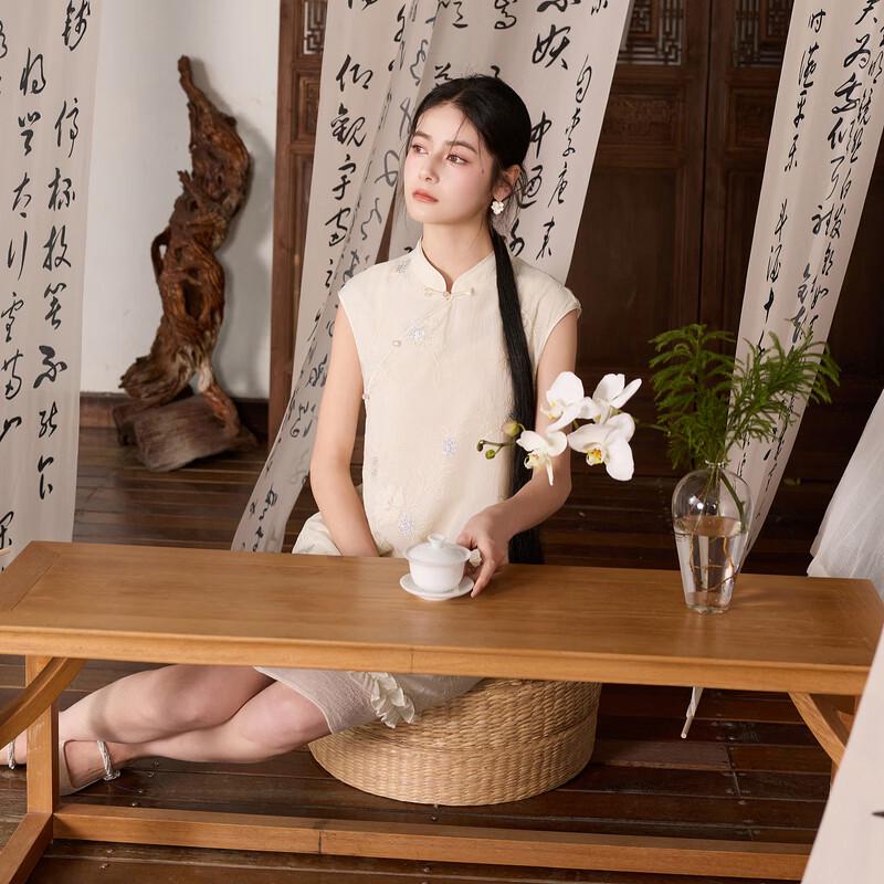 Sancai New Chinese Style Embroidered Sleeveless A-line Dress