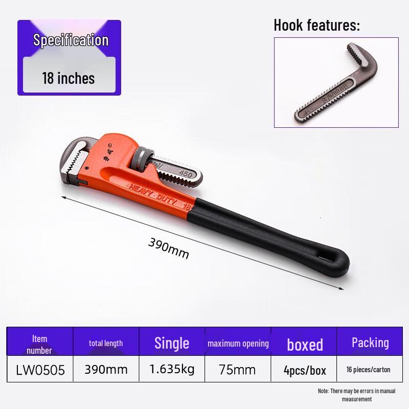 SMVP Heavy Duty Pipe Wrench CN plug (adapter included)