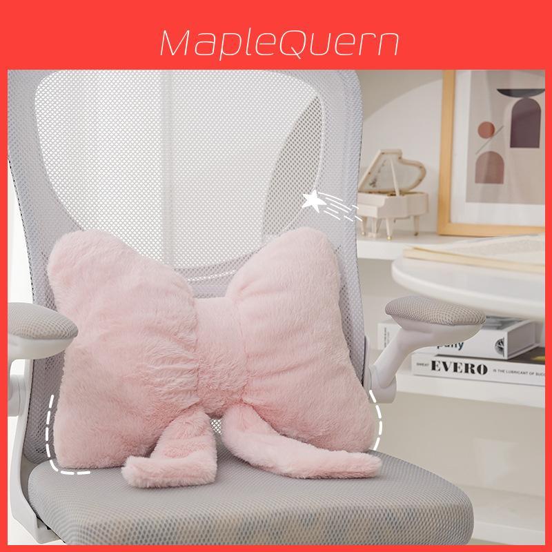 Modern Minimalist Pink Bunny Faux Fur Decorative Throw Pillow With Bow Ribbon For Living Room Decor