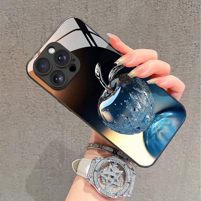 Gradient Crystal Apple Pattern Tempered Glass Phone Case For iPhone 17 16 15 14 13 12 11 Pro Max 17Air 16E 7 Plus XR XS X Cover