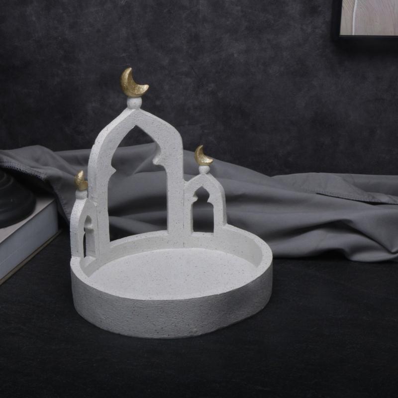 Gold and White Mosque Tower Model with Storage Box,Ramadans Eid Home Decors Decorative Ornament for Table Bookshelf
