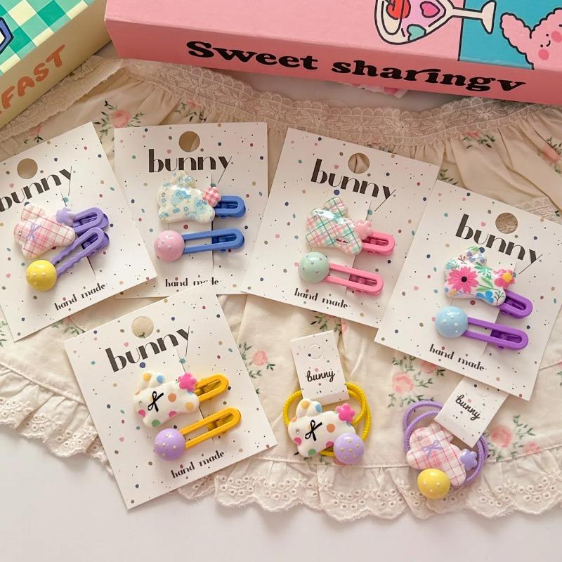 3pcs/set Cartoon Rabbit Cute Barrettes Hair Clips Hairpins Polka Dot Girls Sweet Hair Rope Ties Elastic Hair Bands Kids Headwear