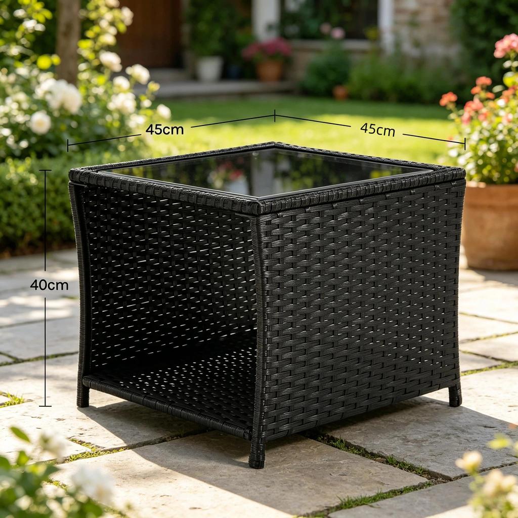 Rattan Garden Table, Small Side Table, Patio Table with Storage Space, Coffee Table