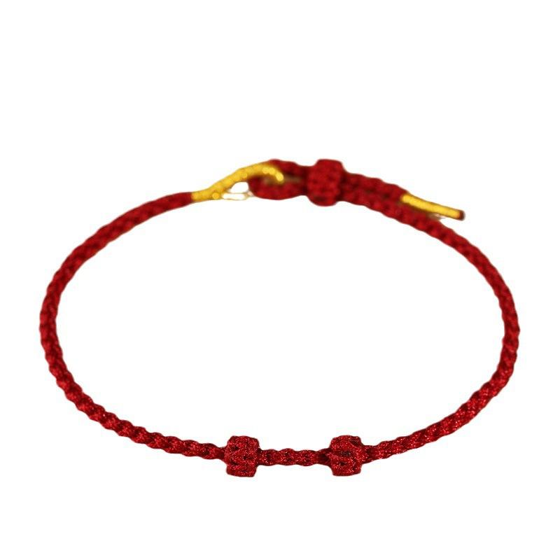 Red String Braided Lucky Bracelet with Gold Accents – Hand-Woven Adjustable Protection Bracelet for Men Women, Minimalist Boho Jewelry Gift