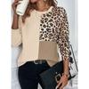 Fashion Color Contrast Patchwork Leopard Print Long Sleeve T-shirt Women 2024 Fall and Winter New Arrival Loose Round Neck Pullover Tops Women