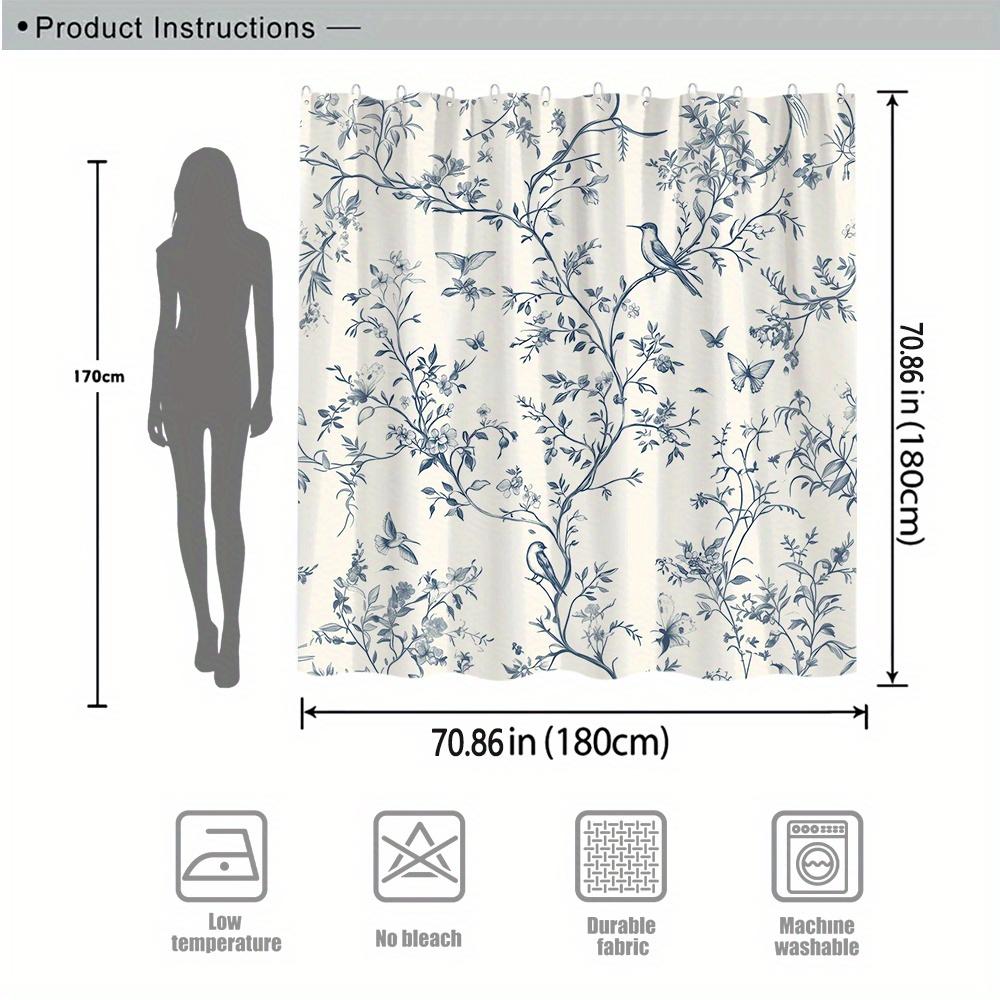 Vintage Blue Floral Shower Curtain Waterproof Fabric Bathroom Curta Bird Butterfly Toile Print Bath Screen Divider Home Decor