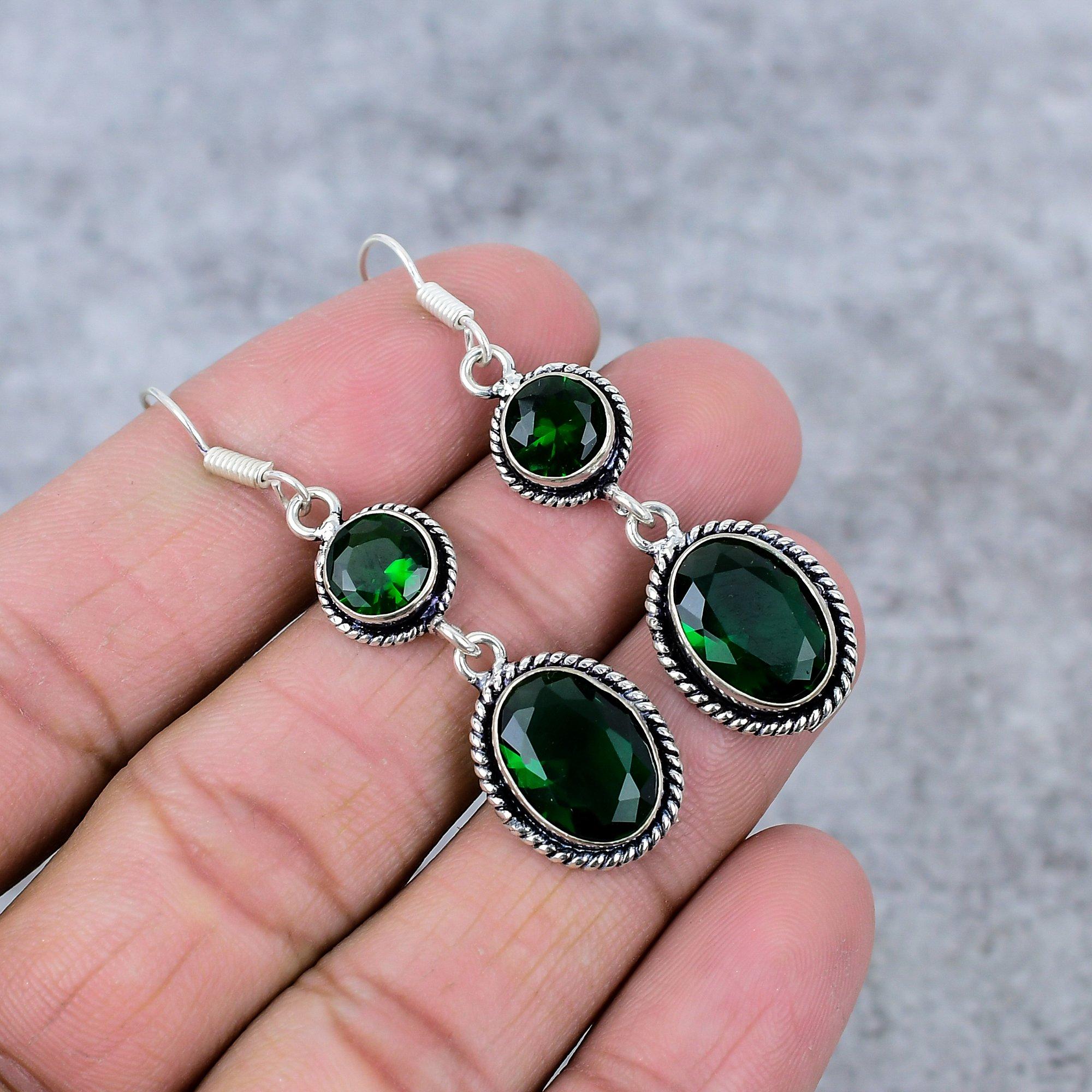 

Chrome Diopside Gemstone Handmade 925 Sterling Silver Jewelry Earring 2.56 M-352