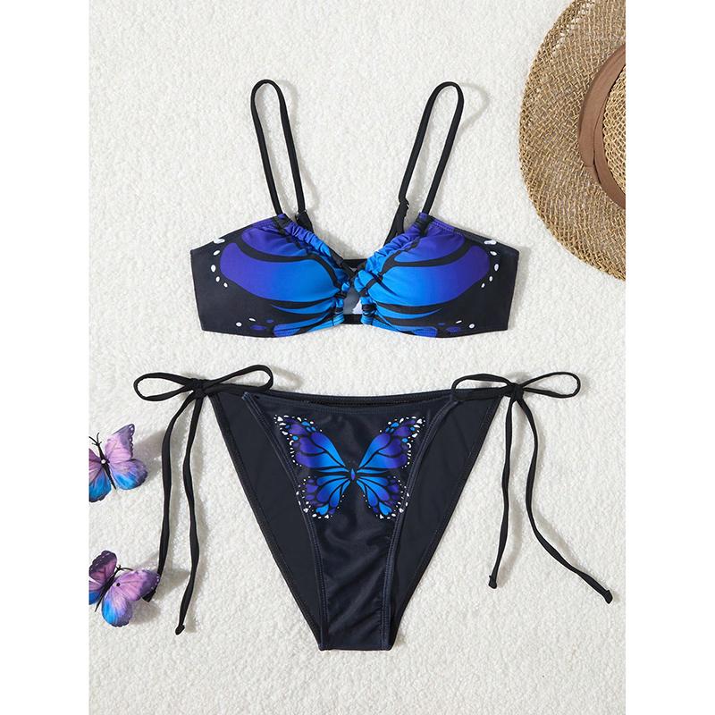 

Halter String Bikinis Sexy Swimsuit Women Butterfly Printed Swimwear Female Bathers Bathing Swimming Swim Suit Beachwear L синій