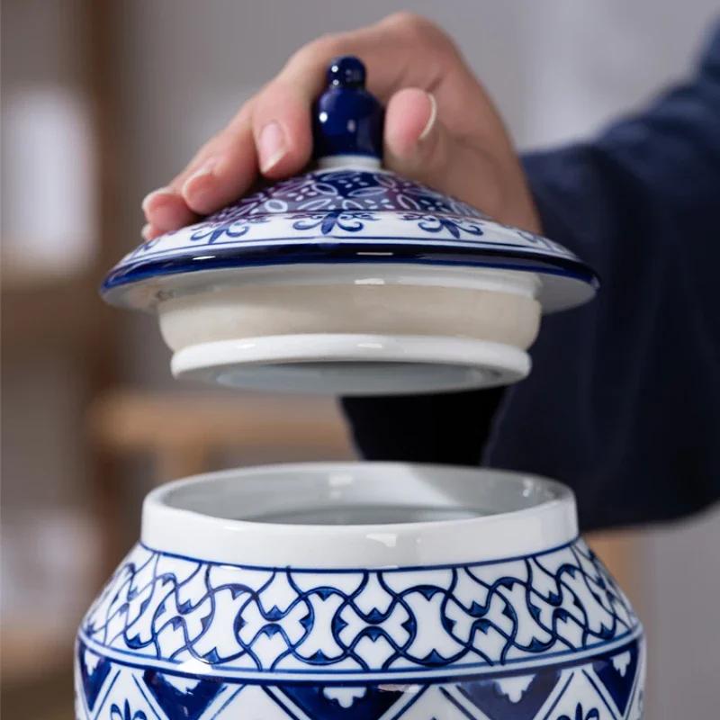 Achtkante Blauw Witte Jingdezhen Porseleinen Pot Keramische Opslag Thee En Snacks Container Elegante Display Huis Keukengerei