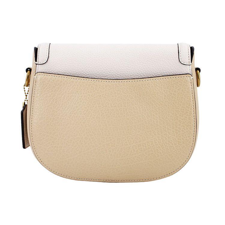 Coach Jade 21 Fashion Trend Logo Litchi Texture Color Block Leather Saddle Bag Women Shoulder Bag White Light-Brown 91164-OLQE7
