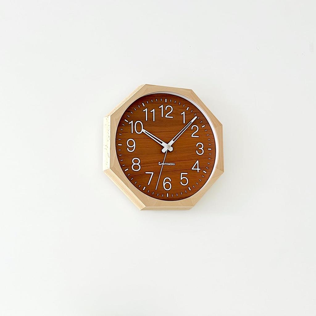 KATOMOKU muku clock 2 Octagonal Wall Clock with Continuous Second Diameter KM-73NARC8 Hand, 30.0cm (Radio-Controlled)