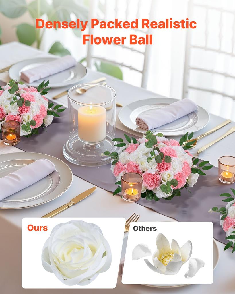 VEVOR Flower Ball Arrangement Bouquet 10 PCS, 450 Mm Diameter Artificial Flower Balls Wedding Table Centerpieces