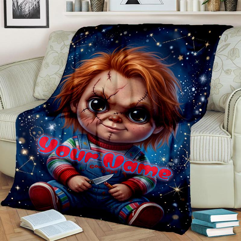 1PC Custom Name Cosmic Horror Doll flannel blanket versatile,all-season throw suitable for the living room,bedroom,camping,travel,and gift