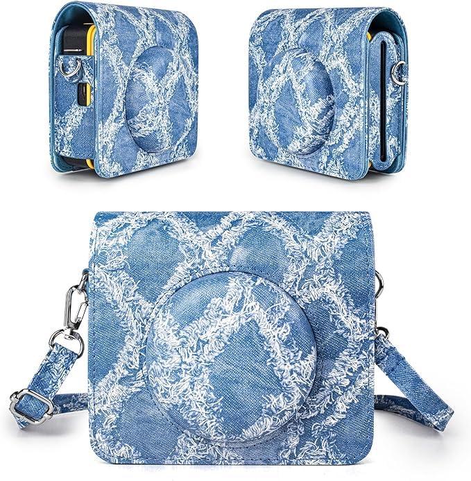 

HIYQIN Kodak C300R Kodak Shot 3 Instant Camera Cheki Mini Shot3 Camera Camera Protection Shoulder Strap PU Leather Denim Case, C300R/Mini Case, Case,