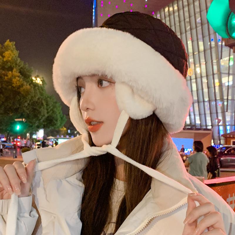 Add Velvet and Thicken Winter Shopping Ear Protection and Cold Warm Hat for Women's Hairy Lei Feng Hat Casual Trend Fisherman Hat