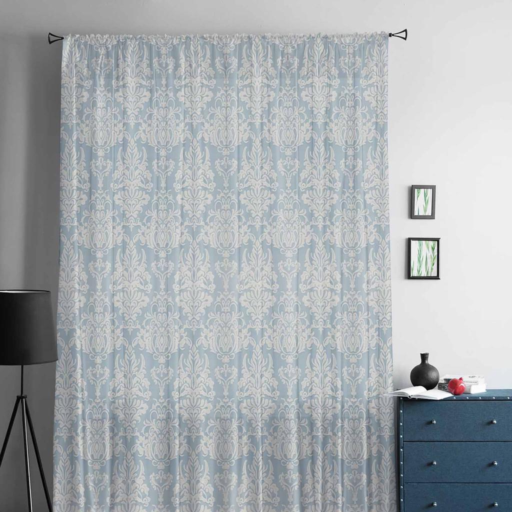 Retro Persian Pattern Floral Middle Eastern Style Window Tulle Curtains for Living Room Hotel Luxury Decoration Sheer Curtains