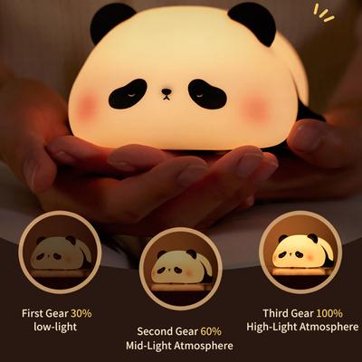 Veilleuse LED Rechargeable par USB Mignonne Panda Dessin Animé Lampe en Silicone Fonction de Minuterie Décoration de Bureau Chevet Veilleuse Enfant Cadeau
