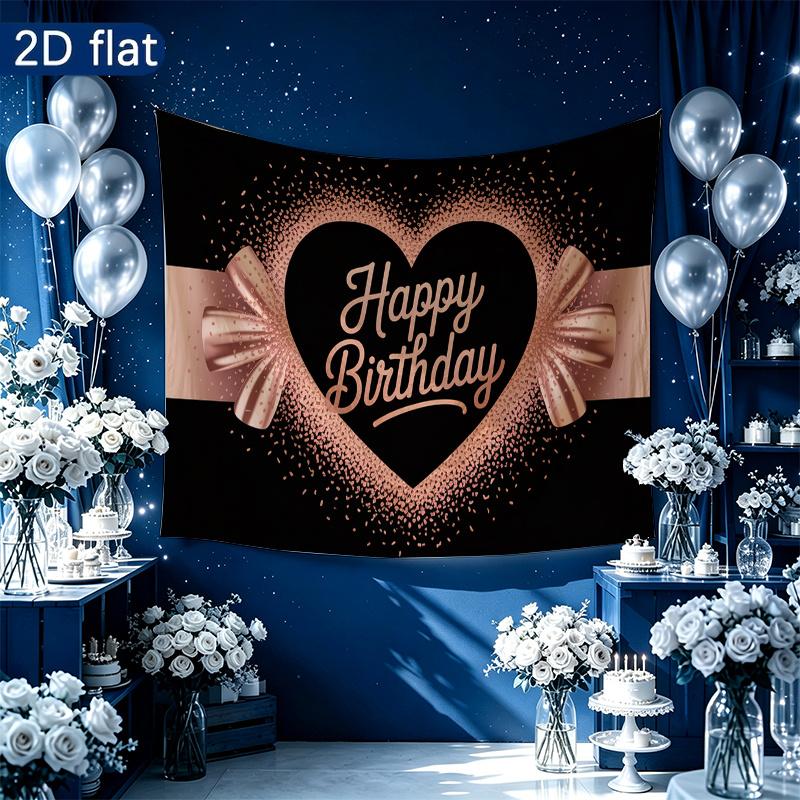 Birthday Rose Gifts Heart Party Backdrop, Polyester Banner for Wall Decor & Photo Props