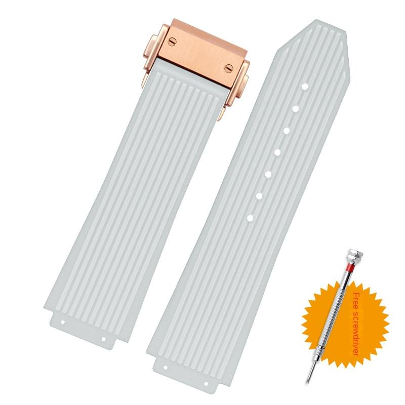 For Hublot BIG BANG Black Blue white Silicone Rubber Strap With men Butterfly Buckle Watchband Accessories 26*19mm Free tools