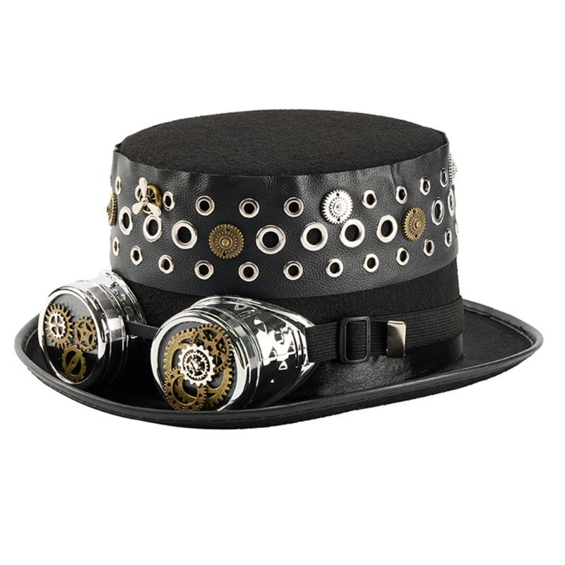 Steampunk Goggles Style Top Hat With Grommet Gear Gothic Themed Cosplay Costume Accessories