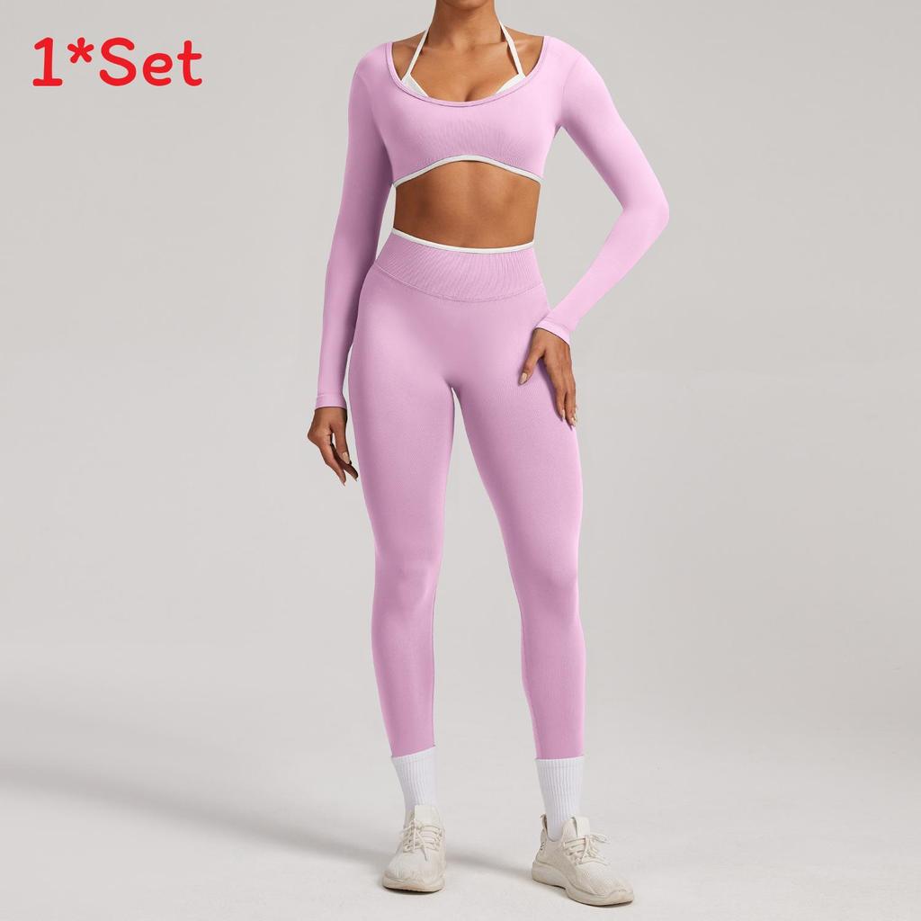 Seamless Yoga Set Long Sleeve Fitness Wear With Moisture Wicking For Women Outdoor Running