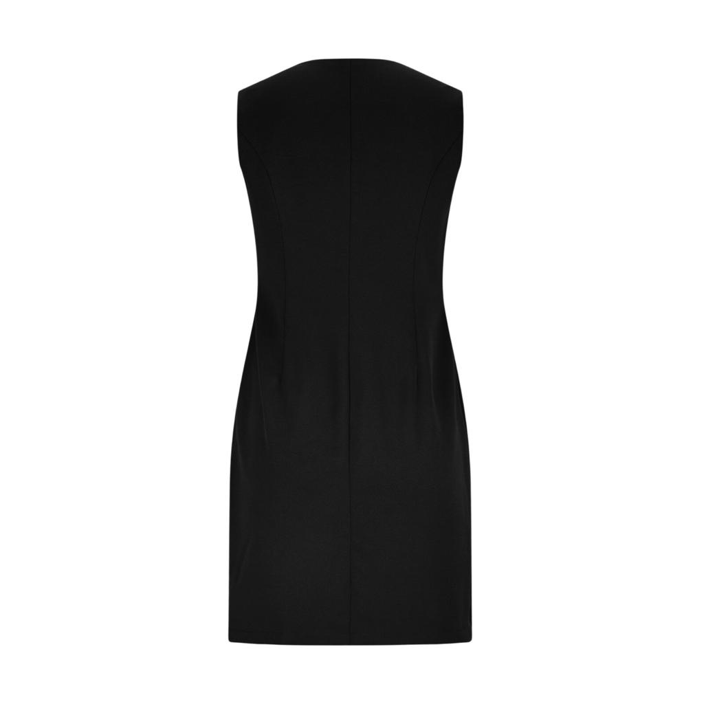 Ärmelloses V-Ausschnitt Wickel Bodycon Kleid mit dekorativen Knöpfen und asymmetrischem Saum für Damen Büroparty