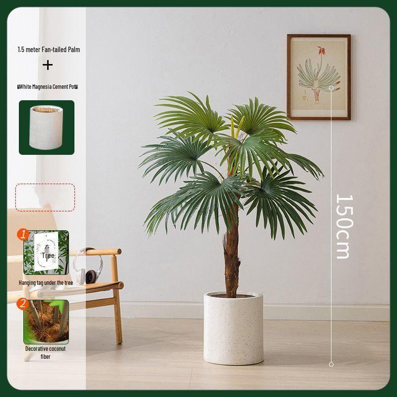 Indoor Artificial Fan-tailed Palm Tree: Large Green Potted Plant for Living Room Decoration